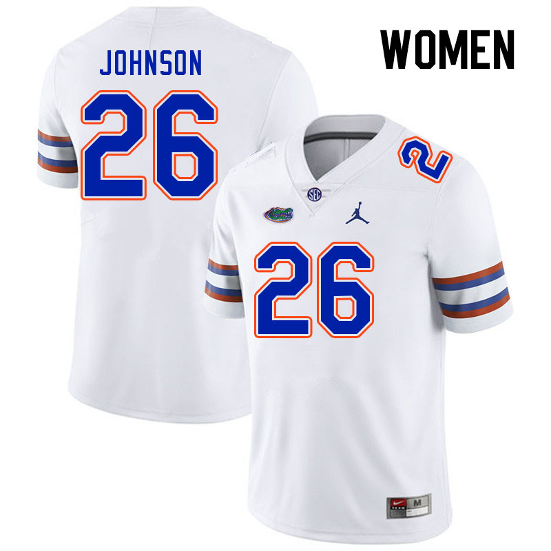 Women #26 Dijon Johnson Florida Gators College Football Jerseys Stitched Sale-White